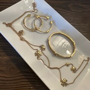 Tori Burch Gold Jewelry Bundle (Hoops, bracelet, layering necklace)